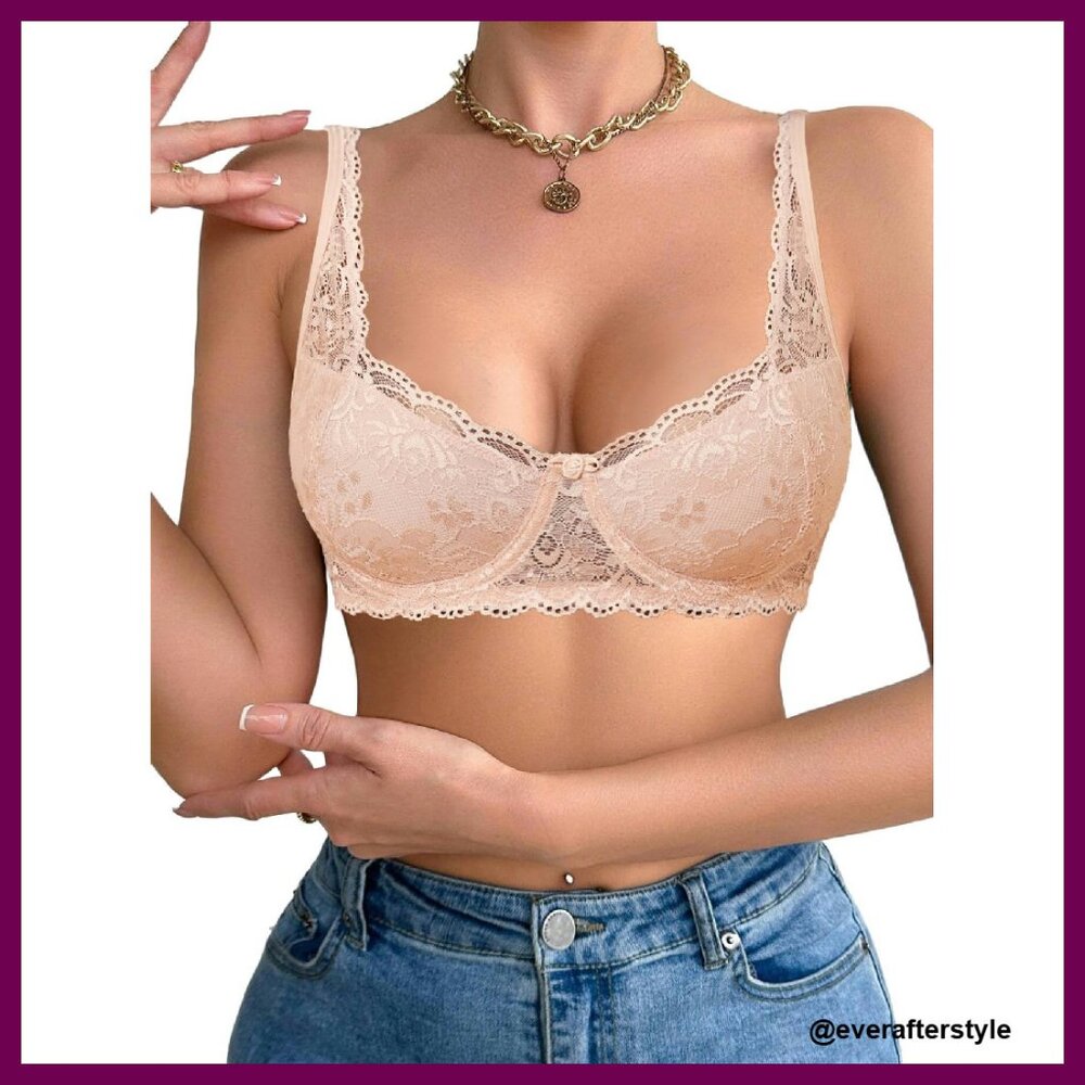 Lace Demi Balconette Push Up Underwire Bra Sexy Chic Everyday Wear